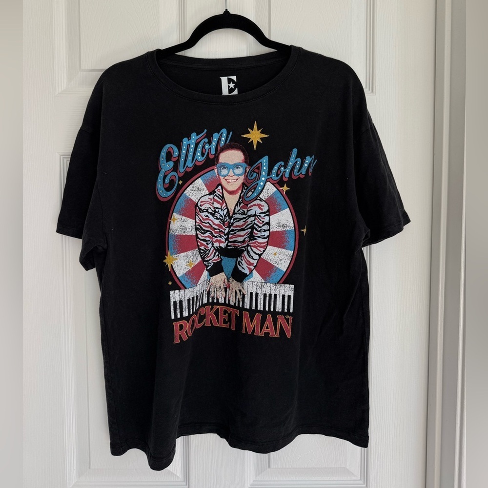 Elton John Rocket Man Black Graphic Tee